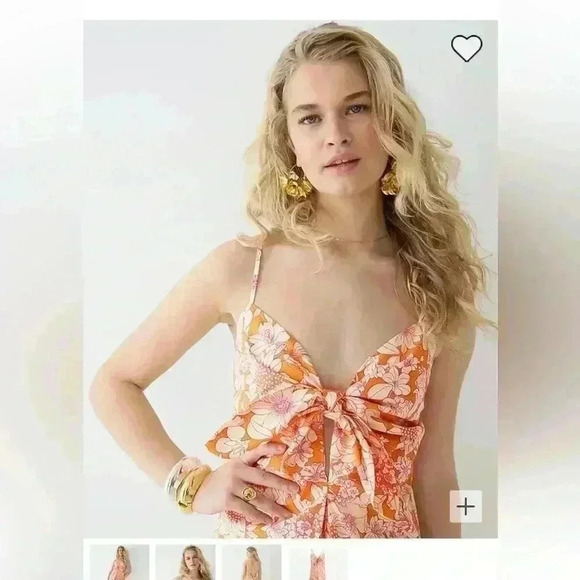 J. Crew Tie-front cotton poplin midi dress in orange floral Medium - Picture 4 of 4